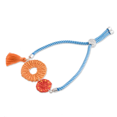 Natural fiber pendant bracelet, 'Sunset Harmony' - Orange and Blue Natural Fiber Pendant Bracelet from Honduras