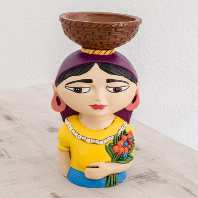 Ceramic tealight holder, Volcaneña Woman