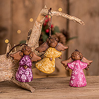 Ceramic ornaments, 'Three Colorful Angels' (set of 3) - Colorful Ceramic Angel Ornaments from El Salvador (Pair)