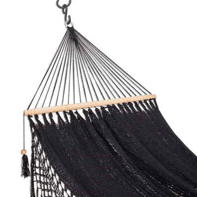 Cotton rope hammock, 'Simple Relaxation in Black' (single) - Cotton Hammock in Black from Nicaragua (Single)