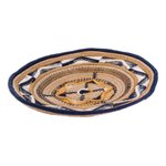 Pine needle decorative basket, 'Stellar Enchantment' - Natural and Navy Pine Needle Decorative Basket
