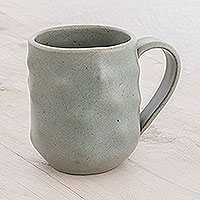 Ceramic mug, 'Love the Morning' - Patterned Ceramic Mug in Green from Honduras