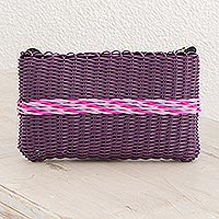 Recycled plastic clutch, 'Harmony of Color in Eggplant' - Recycled Plastic Clutch in Eggplant from Guatemala