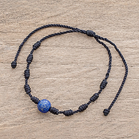 Lapis lazuli pendant bracelet, 'Bold Texture in Blue' - Lapis Lazuli and Nylon Knotted Cord Adjustable Bracelet