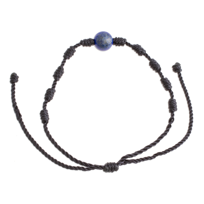 Pulsera con colgante de lapislázuli - Pulsera Ajustable de Cuerda Anudada de Nylon y Lapislázuli