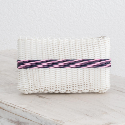 Handwoven cosmetic bag, Enchantment of Color in White