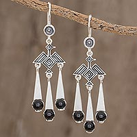 Jade chandelier earrings, 'Tz'ikin' - Bird-Themed Jade Chandelier Earrings from Guatemala