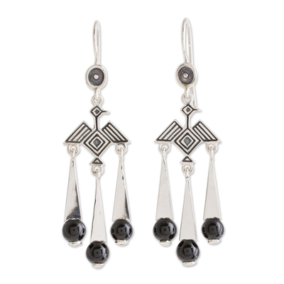 Jade chandelier earrings, 'Tz'ikin Nahual' - Bird-Themed Jade Chandelier Earrings from Guatemala