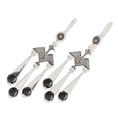 Jade chandelier earrings, 'Tz'ikin Nahual' - Bird-Themed Jade Chandelier Earrings from Guatemala