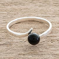 Jade single-stone ring, 'Abstract Orb in Black' - Round Jade Single-Stone Ring in Black from Guatemala