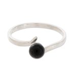 Jade single-stone ring, 'Abstract Orb in Black' - Round Jade Single-Stone Ring in Black from Guatemala