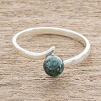 Jade single-stone ring, Abstract Orb in Dark Green