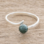 Jade single-stone ring, 'Abstract Orb in Dark Green' - Round Jade Single-Stone Ring in Dark Green from Guatemala