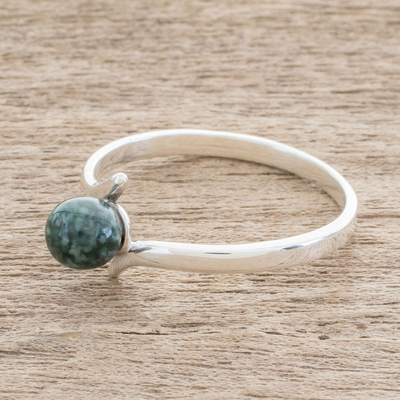 Jade single-stone ring, 'Abstract Orb in Dark Green' - Round Jade Single-Stone Ring in Dark Green from Guatemala