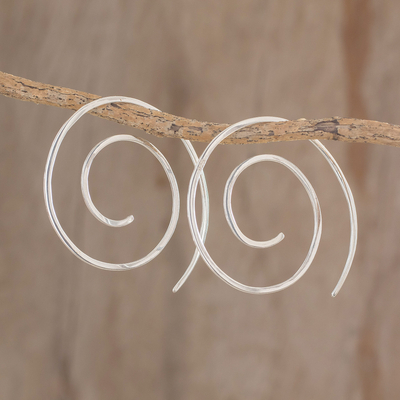 Sterling silver half-hoop earrings, 'Fibonacci's Beauty' - Spiral Sterling Silver Half-Hoop Earrings from Guatemala
