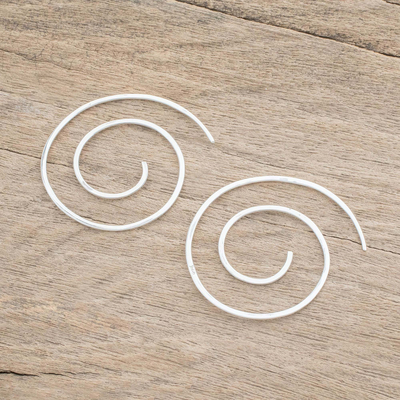 Sterling silver half-hoop earrings, 'Fibonacci's Beauty' - Spiral Sterling Silver Half-Hoop Earrings from Guatemala