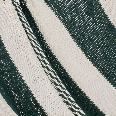 Cotton rope hammock, 'Mountain Harvest' (single) - Cotton Hammock in Forest Green and Eggshell (Single)