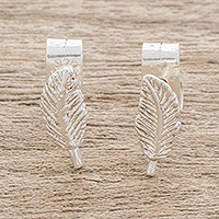 Sterling silver stud earrings, 'Amazing Feathers'