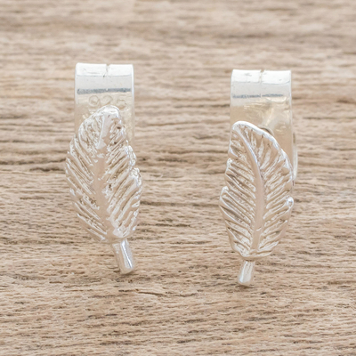 Sterling silver stud earrings, 'Amazing Feathers' - Feather-Shaped Sterling Silver Stud Earrings from Guatemala