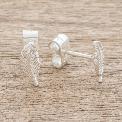Sterling silver stud earrings, 'Amazing Feathers' - Feather-Shaped Sterling Silver Stud Earrings from Guatemala