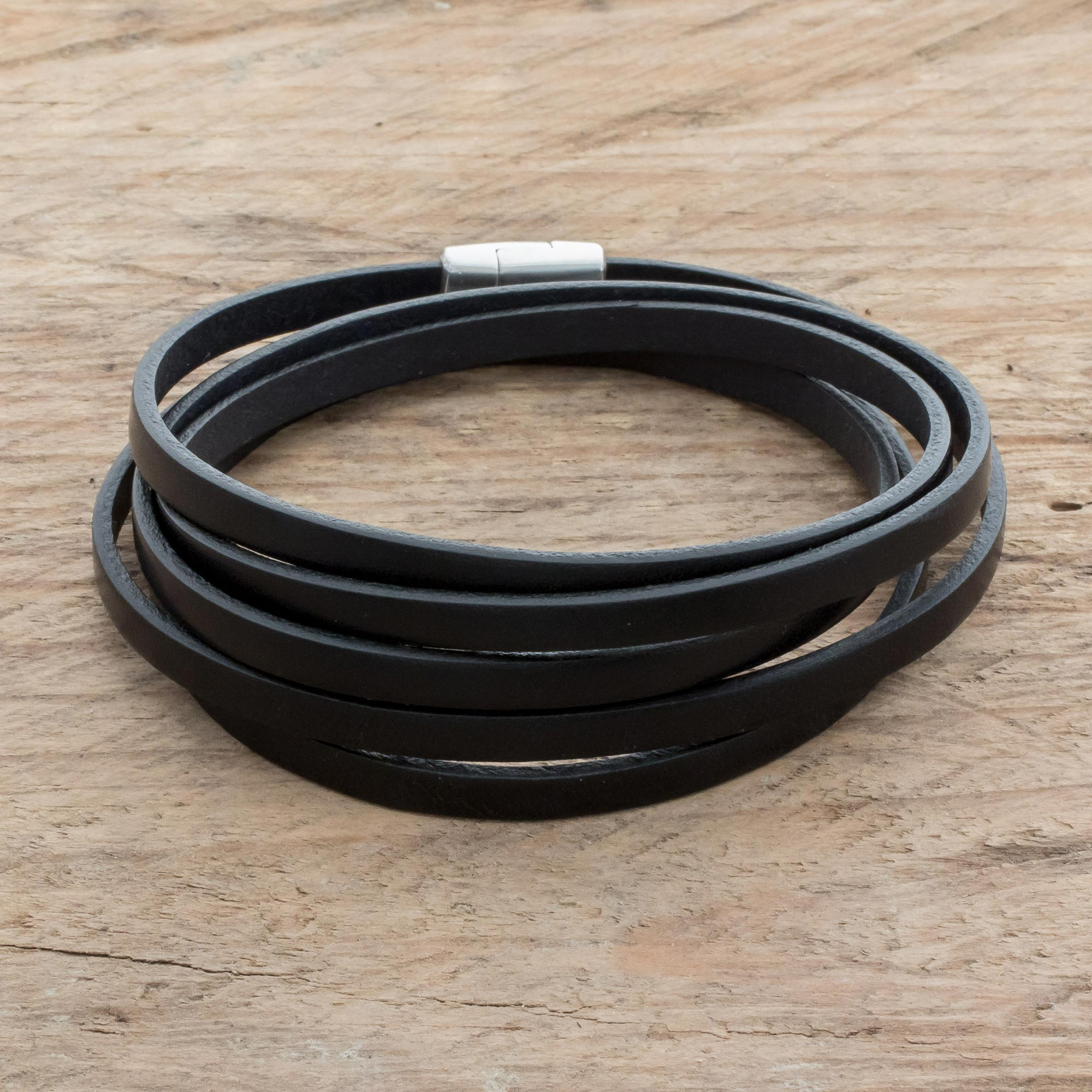 Initial Mens Black leather Bracelet - Personalized
