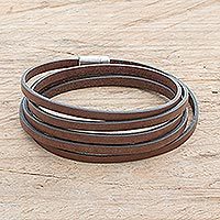 Men's leather wrap bracelet, 'Masculine Symphony in Espresso'