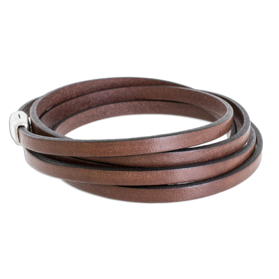 Men's leather wrap bracelet, 'Masculine Symphony in Espresso' - Men's Espresso Leather Wrap Bracelet from Costa Rica
