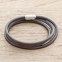 Men's leather wrap bracelet, 'Bold Confidence in Espresso' - Simple Men's Leather Wrap Bracelet in Espresso