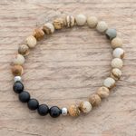 Men's jasper and agate beaded stretch bracelet, 'Earthen Cosmos' - Men's Jasper and Agate Beaded Stretch Bracelet