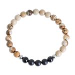 Men's jasper and agate beaded stretch bracelet, 'Earthen Cosmos' - Men's Jasper and Agate Beaded Stretch Bracelet