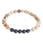 Men's jasper and agate beaded stretch bracelet, 'Earthen Cosmos' - Men's Jasper and Agate Beaded Stretch Bracelet