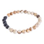 Men's jasper and agate beaded stretch bracelet, 'Earthen Cosmos' - Men's Jasper and Agate Beaded Stretch Bracelet