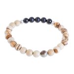 Men's jasper and agate beaded stretch bracelet, 'Earthen Cosmos' - Men's Jasper and Agate Beaded Stretch Bracelet