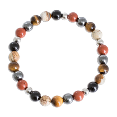 Men's multi-gemstone beaded stretch bracelet, 'Planetary Harmony' - Men's Multi-Gemstone Beaded Stretch Bracelet from Costa Rica