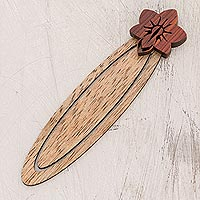 Teak wood bookmark, 'Sarchi Flower'