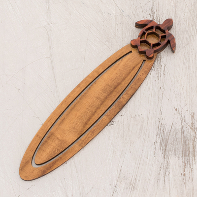 Teak wood bookmark, 'Sophisticated Sea Turtle' - Sea Turtle-Themed Teak Wood Bookmark from Costa Rica