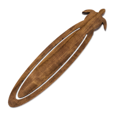 Teak wood bookmark, 'Sophisticated Sea Turtle' - Sea Turtle-Themed Teak Wood Bookmark from Costa Rica