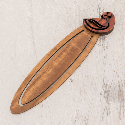 Teak wood bookmark, 'Macaw Reader' - Parrot-Themed Teak Wood Bookmark from Costa Rica