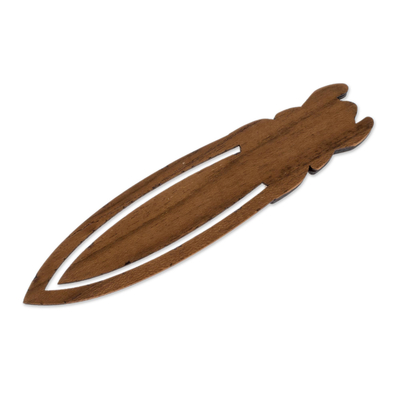 Teak wood bookmark, 'Boruca Mask' - Boruca-Themed Teak Wood Bookmark from Costa Rica