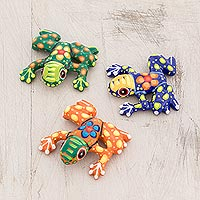 Ceramic figurines, 'Colorful Pond' (set of 3) - Ceramic Frog Figurines from Costa Rica (Set of 3)