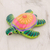Figura de cerámica y resina, 'La vida del océano en verde' - Figura floral de tortuga marina de cerámica y resina en verde