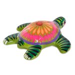 Ceramic and resin figurine, 'Life of the Ocean in Green' - Floral Ceramic and Resin Sea Turtle Figurine in Green