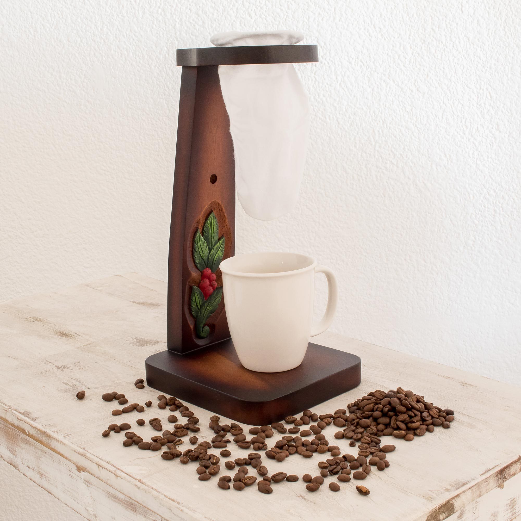 Artisan Crafted Wood SingleServe Drip Coffee Stand Costa Rican Aroma