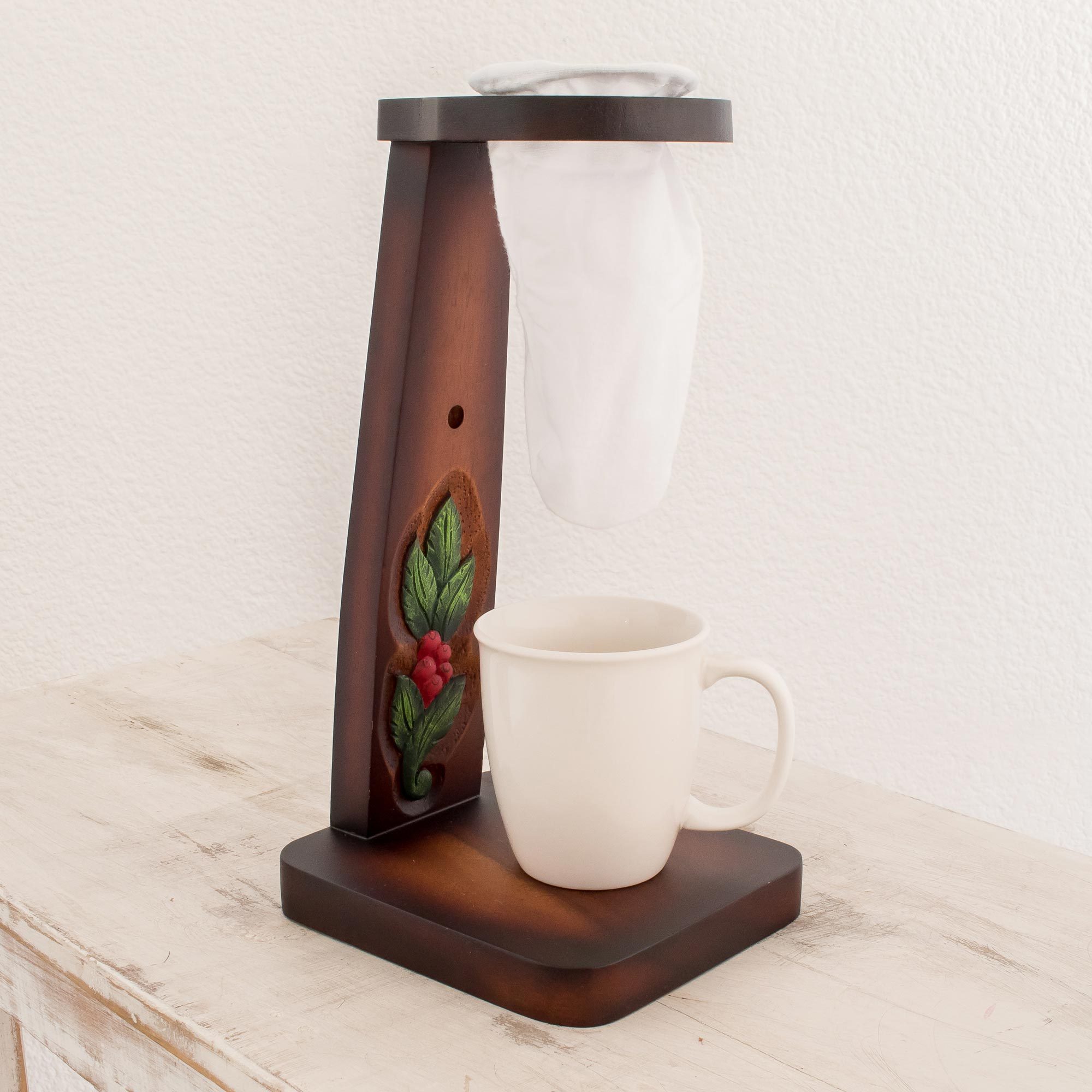Artisan Crafted Wood SingleServe Drip Coffee Stand Costa Rican Aroma NOVICA