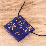 Recycled glass pendant necklace, 'Starry Dreams in Blue' - Blue Recycled Glass Pendant Necklace from Costa Rica