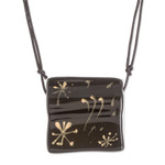 Recycled glass pendant necklace, 'Starry Dreams in Black' - Black Recycled Glass Pendant Necklace from Costa Rica