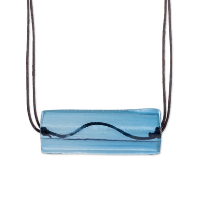 Collar colgante de vidrio reciclado - Collar con colgante de vidrio reciclado azul oscuro de Costa Rica