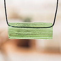 Recycled glass pendant necklace, 'Crystalline Green'