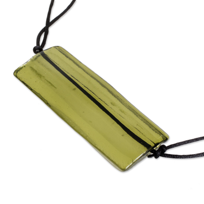 Recycled glass pendant necklace, 'Crystalline Moss Green' - Moss Green Recycled Glass Pendant Necklace from Costa Rica