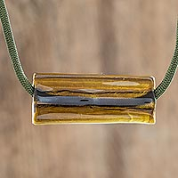 Recycled glass pendant necklace, 'Crystalline Ochre' - Recycled Ochre Glass Pendant Necklace from Costa Rica